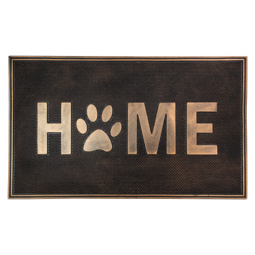 Gold Finish "Home" with Paw Print Rubber Doormat 18" x 30" - IMAGE 1