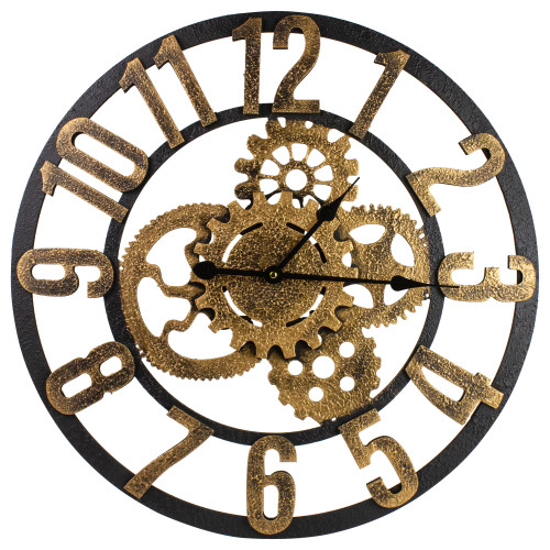24" Gold and Black Battery Operated Round Wall Clock with Cogs - IMAGE 1
