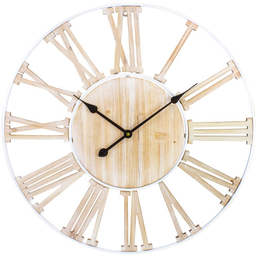 Wood and Metal Roman Numeral Battery Operated Round Wall Clock - 28" - IMAGE 1