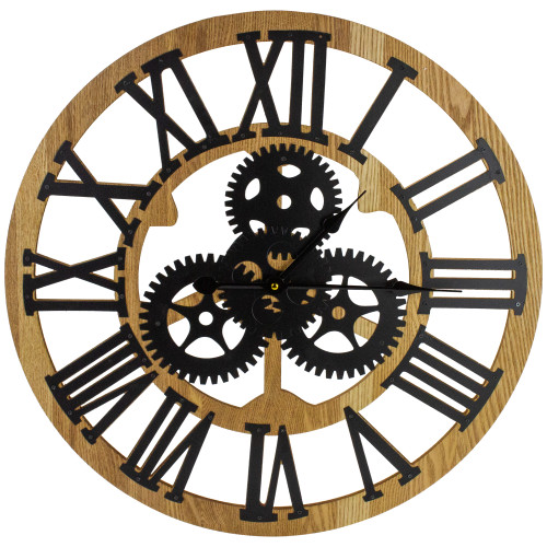 24" Roman Numeral Battery Operated Round Wall Clock with Cogs - IMAGE 1