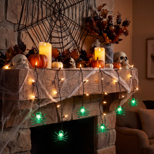 Spider Halloween Icicle Lights - Green - 3' Black Wire - 35ct - IMAGE 1