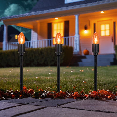 Lighted C9 Halloween Outdoor Pathway Markers - 14" - Orange - Set of 10 - IMAGE 1