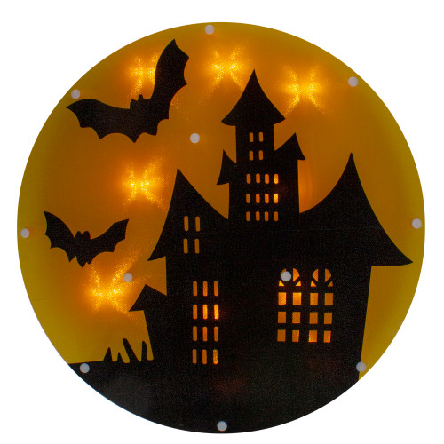 Lighted Haunted House Halloween Window Silhouette - 13.75" - Clear Lights - IMAGE 1