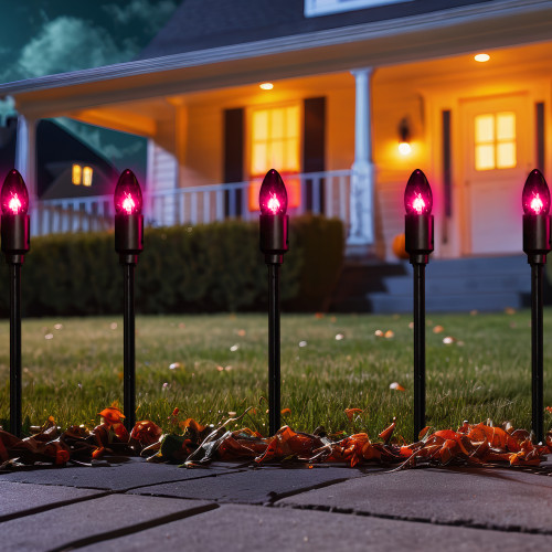 Lighted C9 Bulb Halloween Outdoor Pathway Markers - 14" - Purple - Set of 10 - IMAGE 1