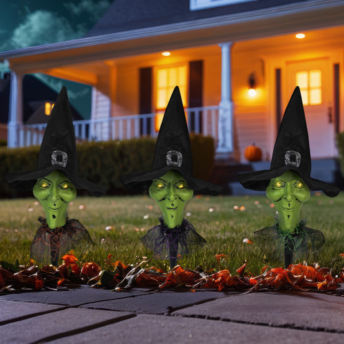 LED Lighted Smirking Witch Halloween Outdoor Pathway Markers - 17" - Set of 3 - IMAGE 1