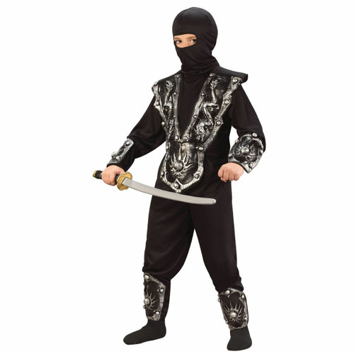 Boys Black and Silver Ninja Warrior Halloween costume - Medium - IMAGE 1