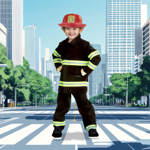 Child's Black and Green Fireman's Halloween Costume - Size Large - IMAGE 1