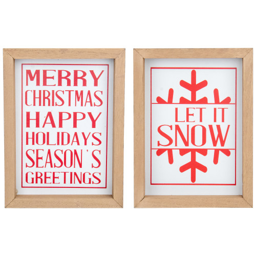 Holiday Slogans Wooden Christmas Plaques - 8" - Red and White - Set of 2 - IMAGE 1