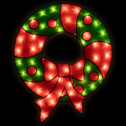 23" Lighted Red and Green Christmas Wreath Window Silhouette - IMAGE 1