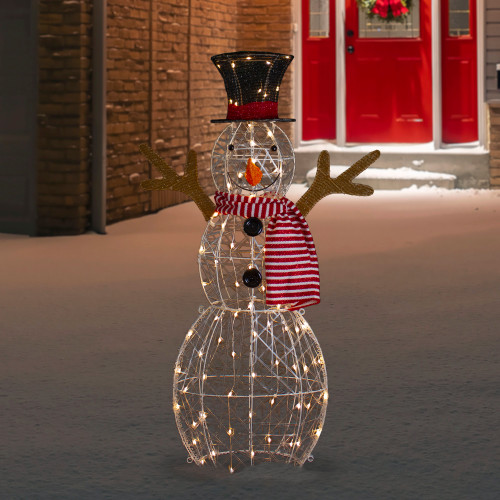 LED Lighted Snowman with Top Hat and Red Scarf Outdoor Christmas Decoration - 43" - IMAGE 1