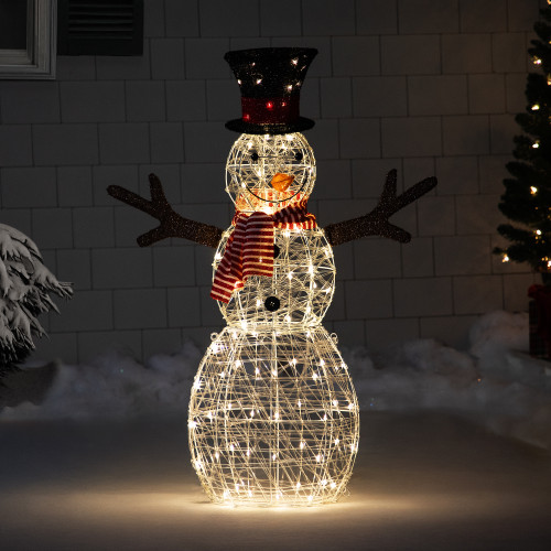 LED Lighted Snowman with Top Hat and Red Scarf Outdoor Christmas Decoration - 43" - IMAGE 1