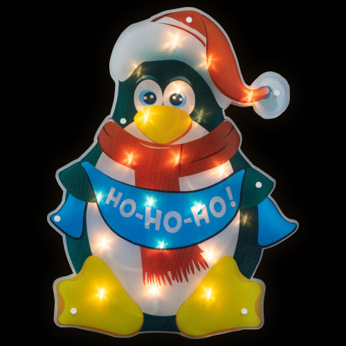 Lighted Ho Ho Ho Penguin Christmas Window Decoration - 17.75" - IMAGE 1