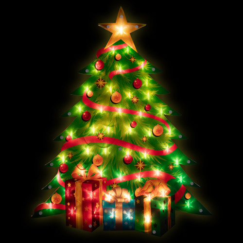 22.5" Lighted Christmas Tree with Presents Window Silhouette - IMAGE 1