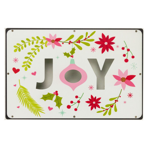 12" Wood and Metal 'Joy' Christmas Wall Sign - IMAGE 1