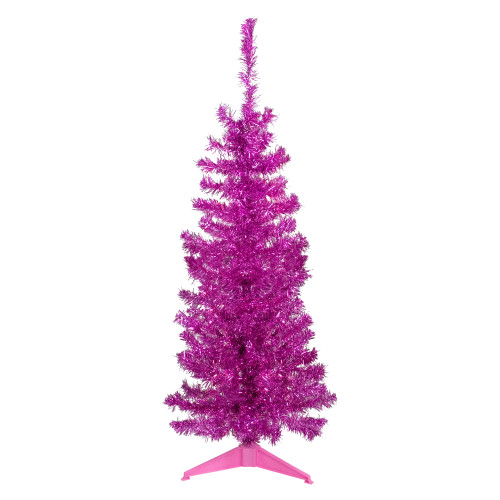 4' Pink Artificial Tinsel Christmas Tree, Unlit - IMAGE 1