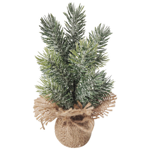 Frosted Mini Pine Tree Christmas Decoration with Burlap Base - 7.75" - IMAGE 1