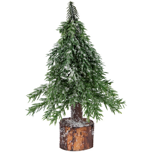 Frosted Icy Pine Tree with Log Base Christmas Decoration - 7.5" - IMAGE 1