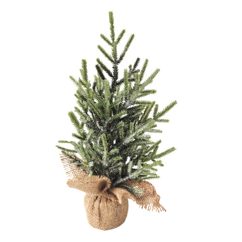 Frosted Pine Tree with Natural Jute Base Christmas Decoration - 13.25" - IMAGE 1