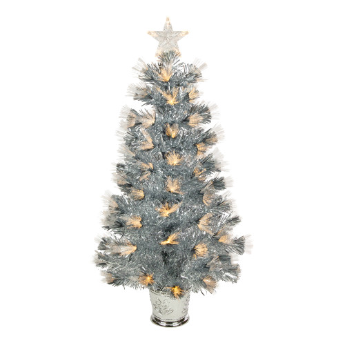 3' Pre-Lit Silver Fiber Optic Artificial Christmas Tree, Warm White Lights - IMAGE 1
