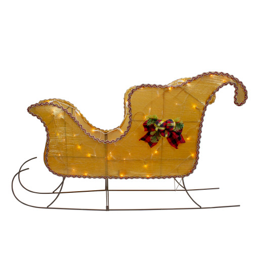 Lighted Gold Shiny Christmas Sleigh Outdoor Yard Decoration, 36-inch - IMAGE 1