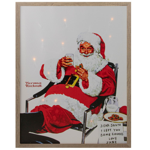 19" Lighted Norman Rockwell 'Santa Eating Milk and Cookies' Christmas Wall Art - IMAGE 1
