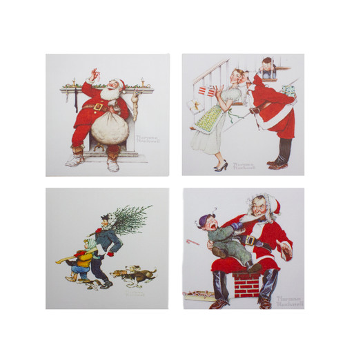 Set of 4 8" x 8" Classic Norman Rockwell Christmas Scene Canvas Prints - IMAGE 1