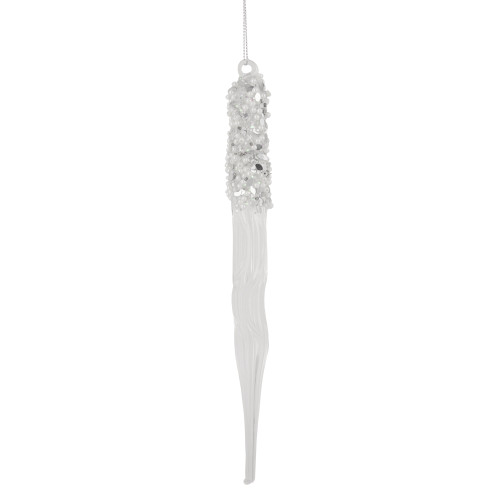 9" Clear Glass Sequined and Beaded Icicle Christmas Ornament - IMAGE 1