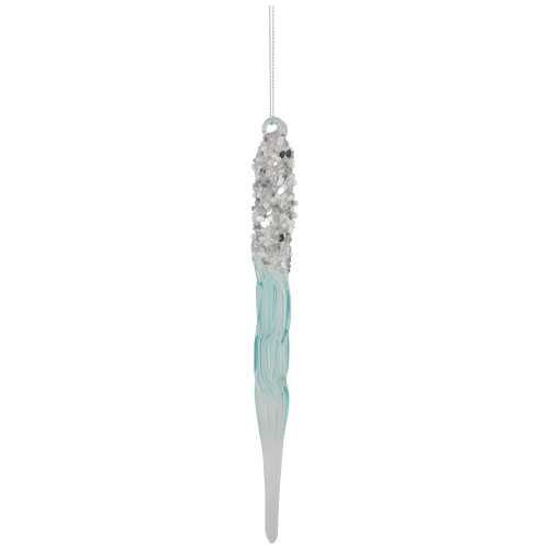 9" Blue Sequined and Beaded Glass Icicle Christmas Ornament - IMAGE 1