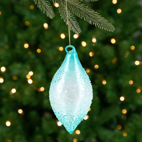 Textured Glass Finial Christmas Ornament - 7" - Transparent Blue - IMAGE 1