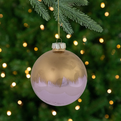 3.5" Brushed Matte Gold and Shiny Lavender Glass Ball Christmas Ornament - IMAGE 1