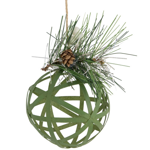 Hollow Metal Christmas Ball Ornament with Pinecone - 5" - Green - IMAGE 1