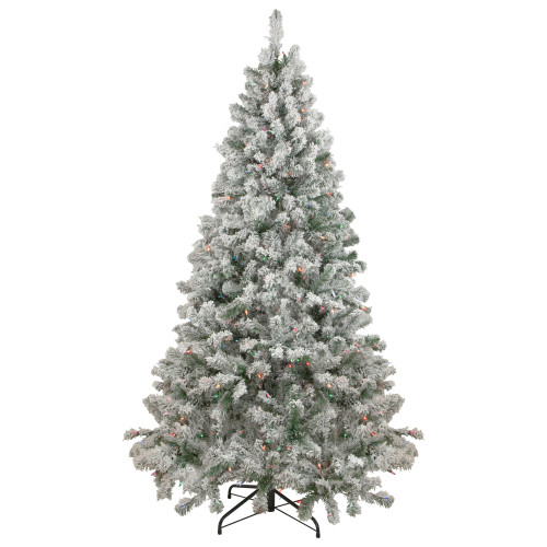 6.5' Pre-Lit Flocked Madison Pine Artificial Christmas Tree, Multi Lights - IMAGE 1