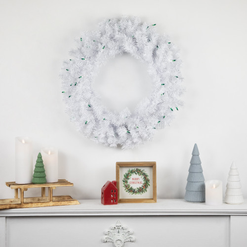 Pre-Lit Woodbury White Pine Artificial Christmas Wreath - 24" - Green Lights - IMAGE 1