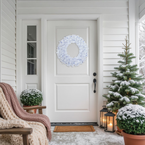 Pre-Lit Woodbury White Pine Artificial Christmas Wreath - 24" - Blue Lights - IMAGE 1