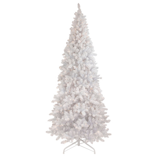 9' Pre-Lit Flocked Norway White Pine Artificial Christmas Tree, Warm White LED Lights - IMAGE 1