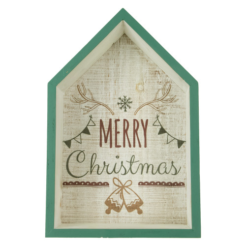 11.75" Green Merry Christmas 3-D House Wall Sign - IMAGE 1