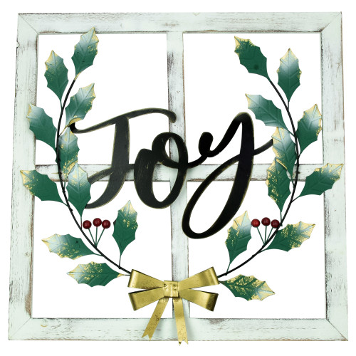 23.75" Joy Window Frame with Holly Christmas Wall Sign - IMAGE 1