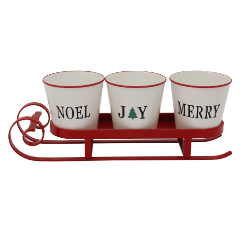 Sleigh with "Noel", "Joy" and "Merry" Buckets Christmas Centerpiece - 18.75" - Red - IMAGE 1