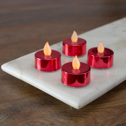 LED Flameless Flickering Tea Light Candles - Metallic Red- Set of 4 - IMAGE 1
