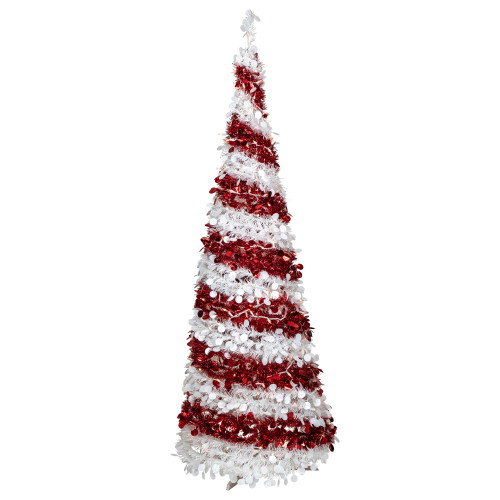 6' Pre-Lit Candy Cane Pop-Up Artificial Christmas Tree, Clear Lights - IMAGE 1