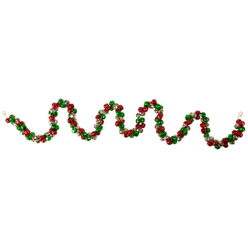 Jingle Bell Christmas Garland - 5' - Red, Green, Gold - IMAGE 1
