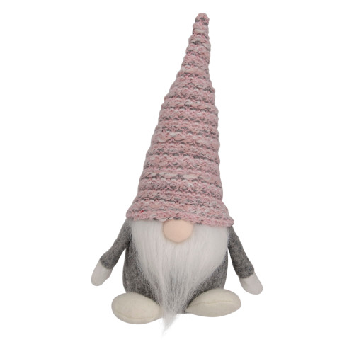 7.75" Pink and Gray Gnome Christmas Figure with Knitted Hat - IMAGE 1