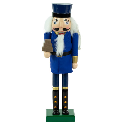 14" Blue and Gold Wooden Mail Carrier Christmas Nutcracker - IMAGE 1