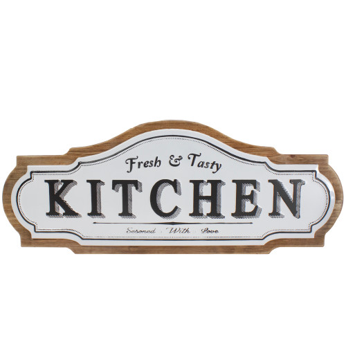 Metal "Kitchen Fresh & Tasty" Sign Wall Decor - 24" - Black and White - IMAGE 1