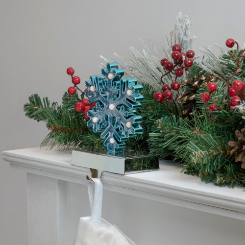 LED Lighted Glittered Snowflake Christmas Stocking Holder - 6.5" - Blue - IMAGE 1