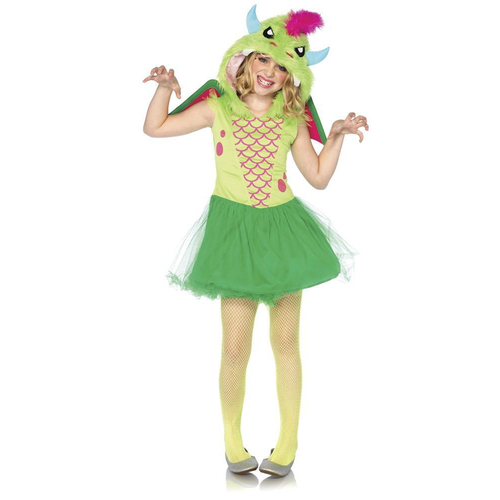 Girls Bright Green Magic Dragon Halloween Costume - Large - IMAGE 1