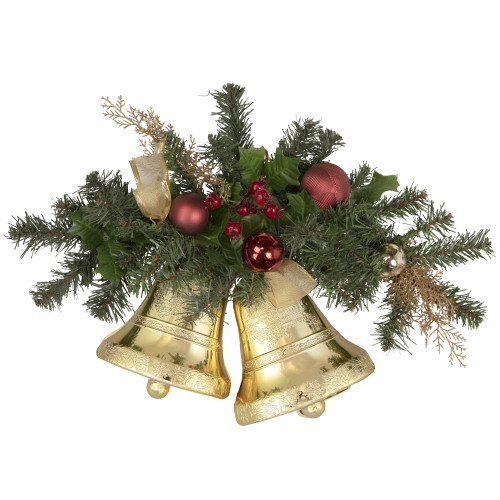 20" Decorated Burgundy and Gold Pine Artificial Christmas Swag with Bells - IMAGE 1