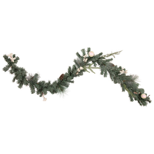 Pre-Lit LED Mixed Pine and Berries B/O Christmas Garland - 6' x 12" - Warm White Lights - IMAGE 1