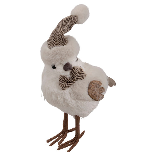 Standing Bird with Chevron Bow Tie and Faux Fur Winter Hat Christmas Figure - 10" - IMAGE 1