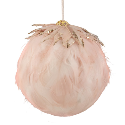 8" Pink Glitter Feather Hanging Christmas Ornament - IMAGE 1
